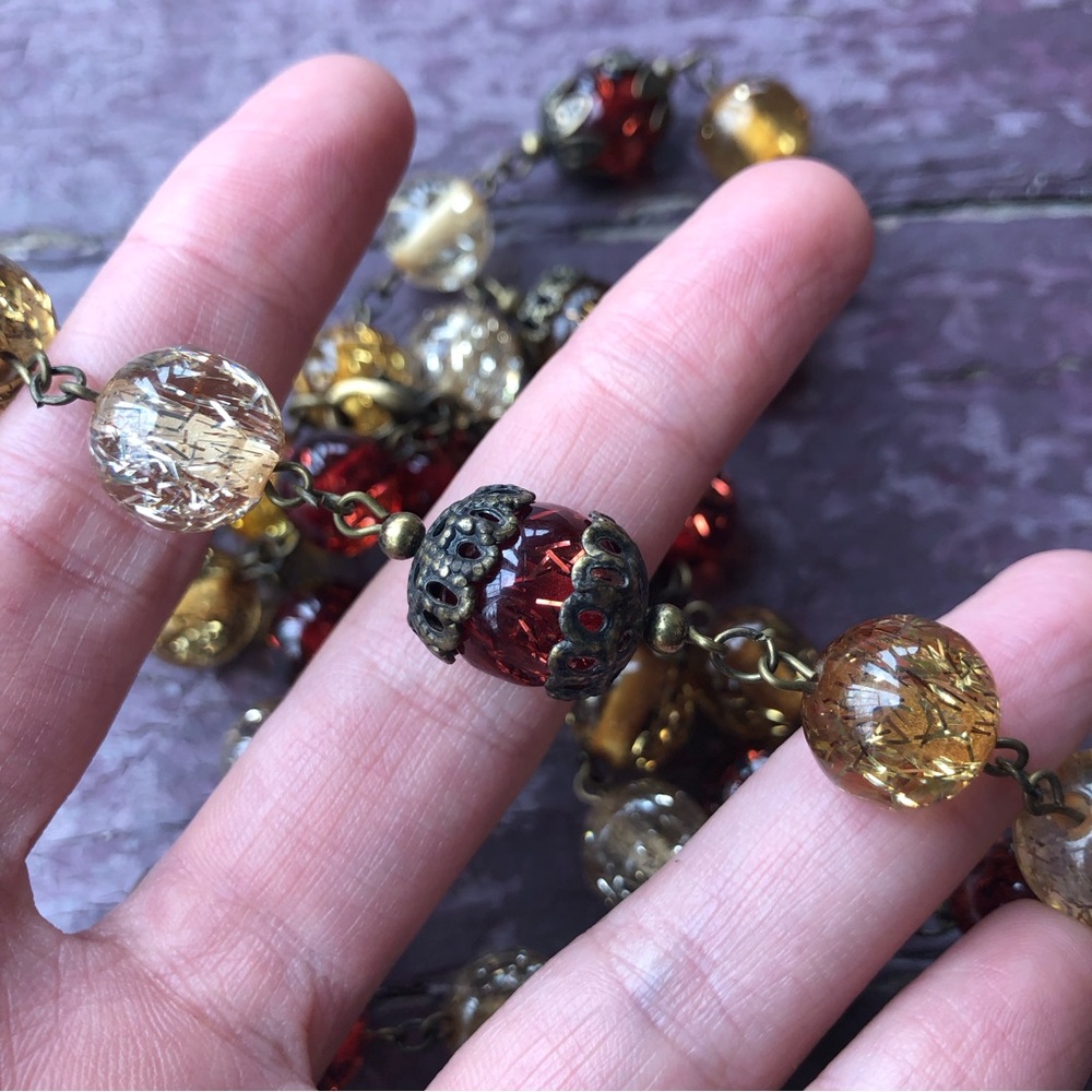 Vintage Multi-colored Beaded Necklace Wine Red Amber Filaments Magic - Picture 9 of 9